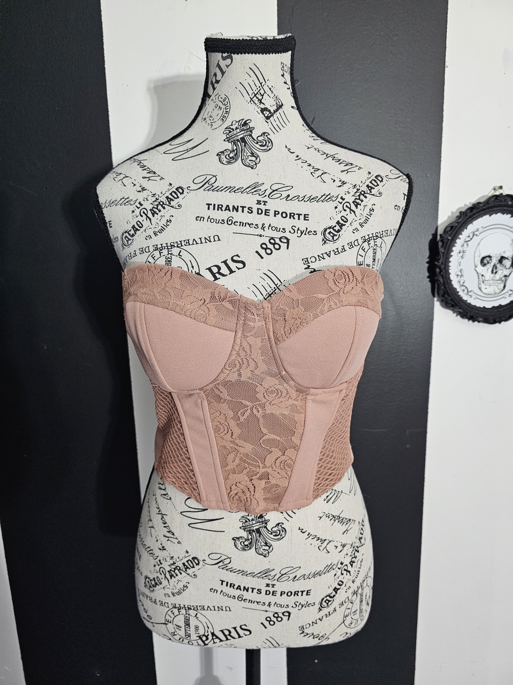 Revamped Strapless Lace Longline Bustier in Dusty Pink